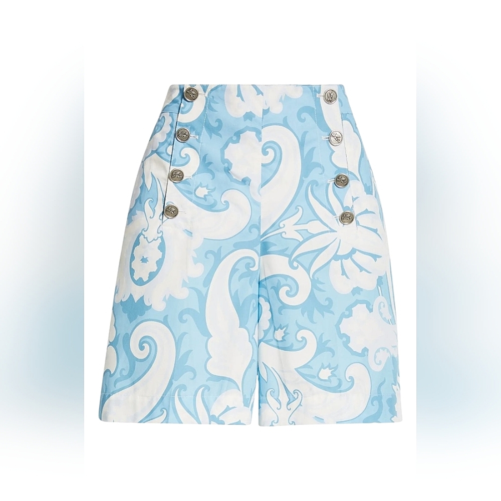 NWT Etro Watercolor Paisley Cotton Shorts